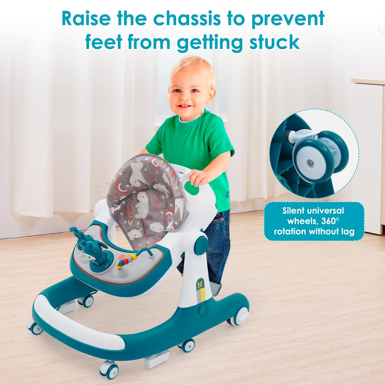 Andador para Bebés,Andador Multifunción 3 en 1 Antivuelco para niños Pequeños,Andador para Empujar,con Ruedas,Freno,asa de Empuje y Mesa Extraíble para Bebés y niños