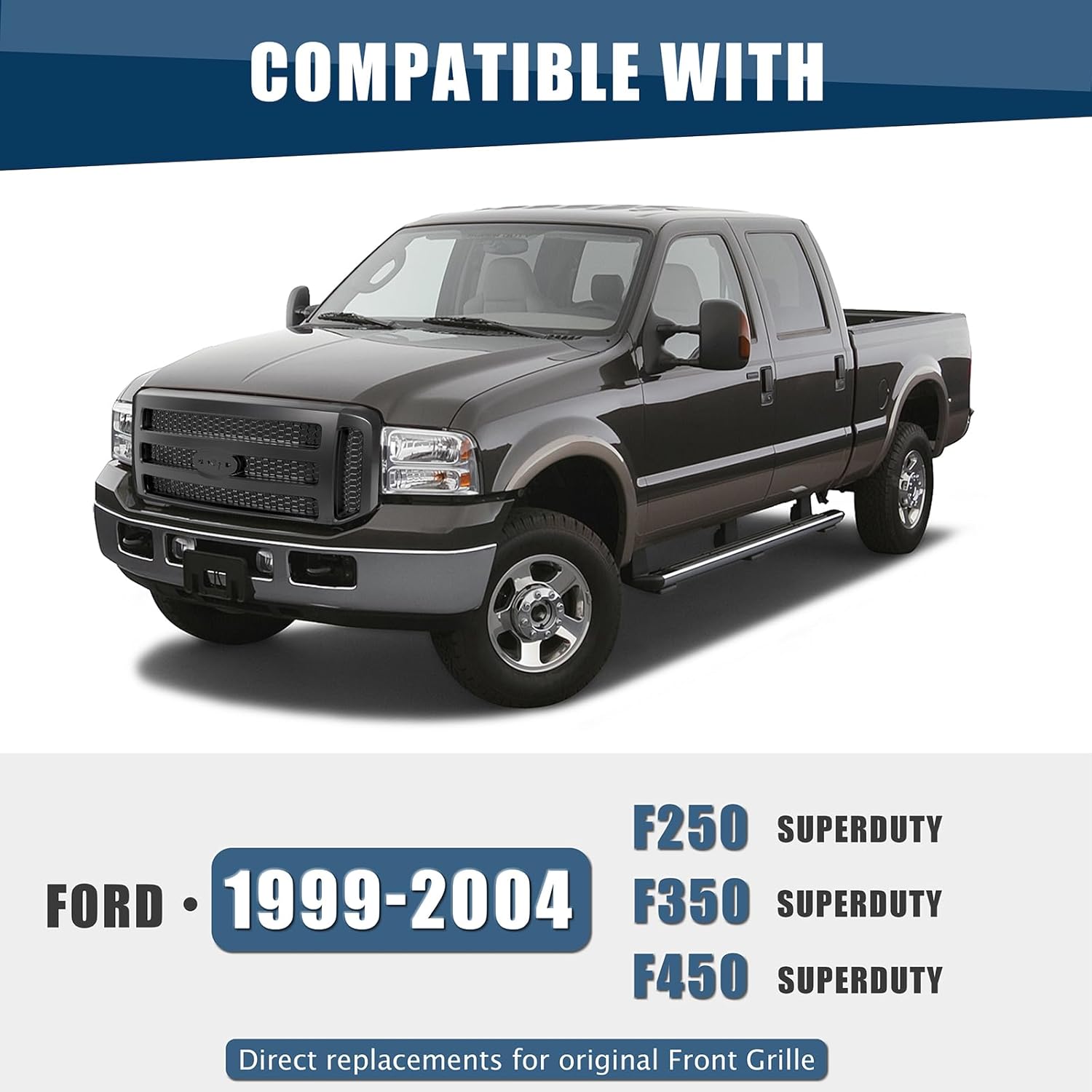 ECOTRIC New Front Grille Grill Compatible with 1999 2000 2001 2002 2003 2004 FORD F250 F350 SUPER DUTY Excursion Black Grille Mesh Style