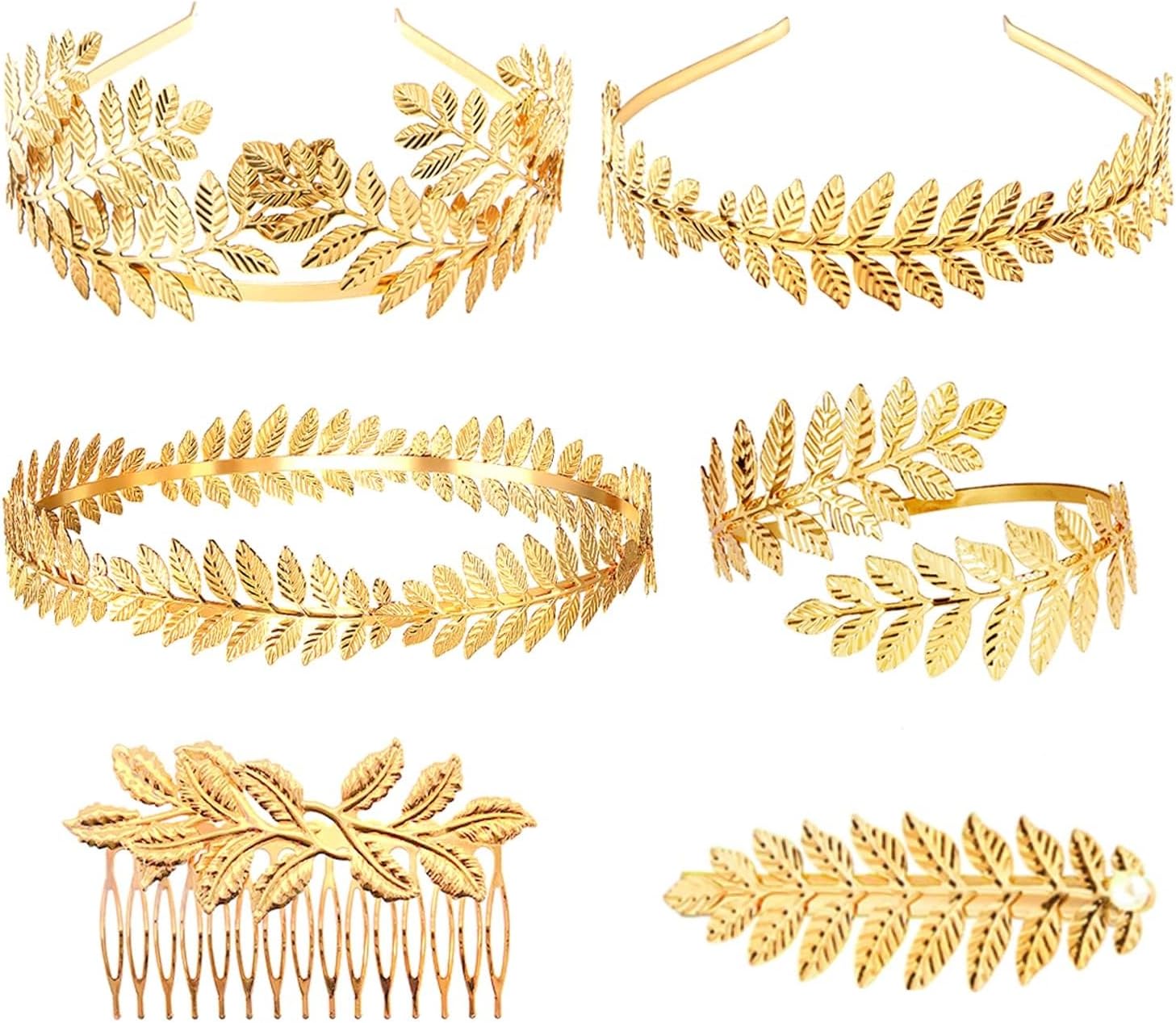 6pcs Gold Leaf Headbands, Greek Goddess Laurel Leaf Crown, Bridal Hair Accessories, Romantic Grecian Costume Headpiece, Wedding Party Hairbands for Women – Elegant and Versatile