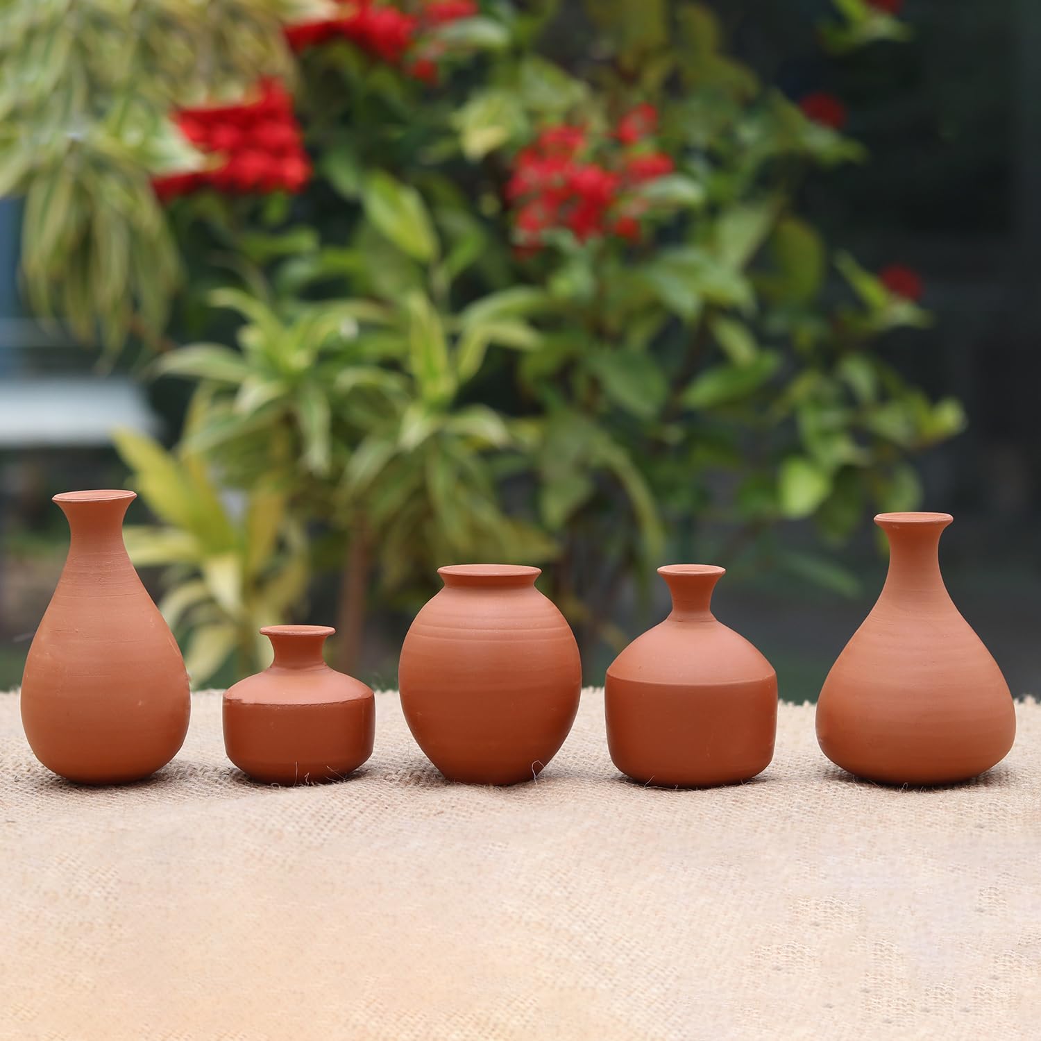Terracotta Clay Miniature 5 Pots Vase Small Size Pots for Succulents & Desk Decor Home Decorative Office Handcrafted DIY Showpieces Vase Set of 5 Pots Brown Colour-image-8