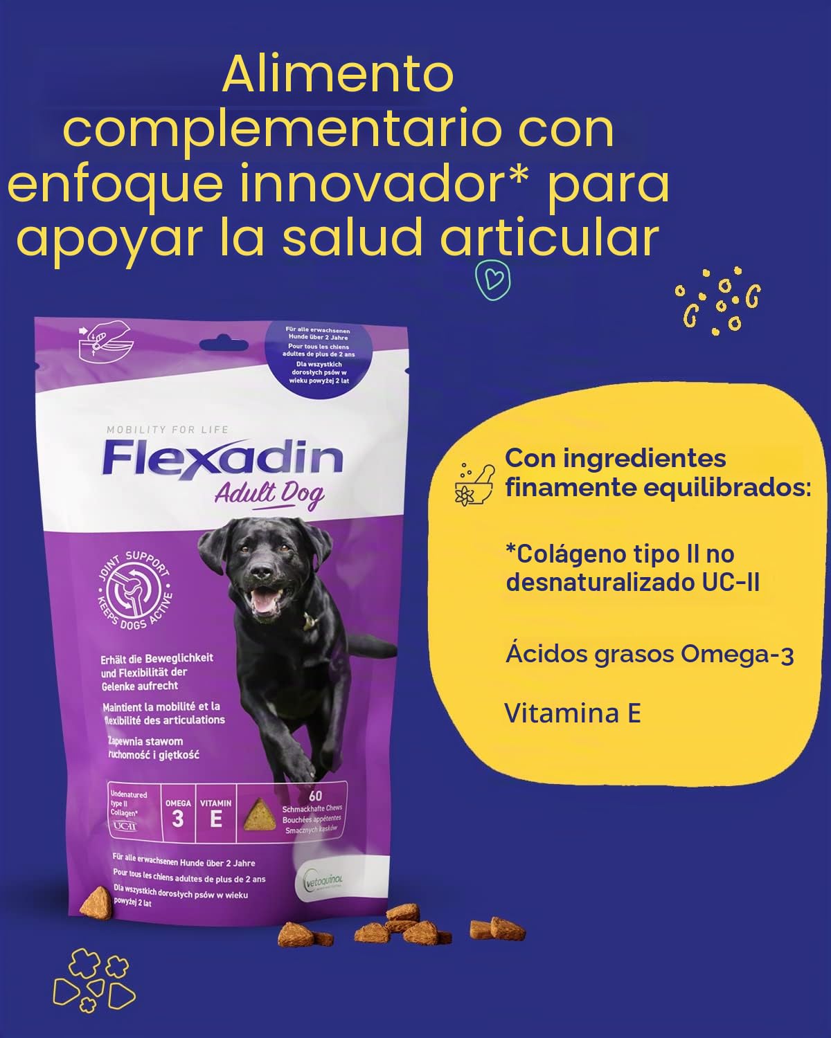 FLEXADIN Adult Dog| Para articulaciones sanas de perros adultos | con colágeno no desnaturalizado tipo II – Paquete de 2 meses