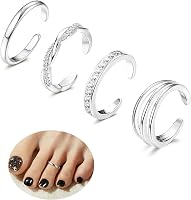 Xozeu 4PCS Adjustable 14K White Gold Plated Toe Rings for Women with CZ - Triple Twist, Simple Band, Beach Foot Jewelry