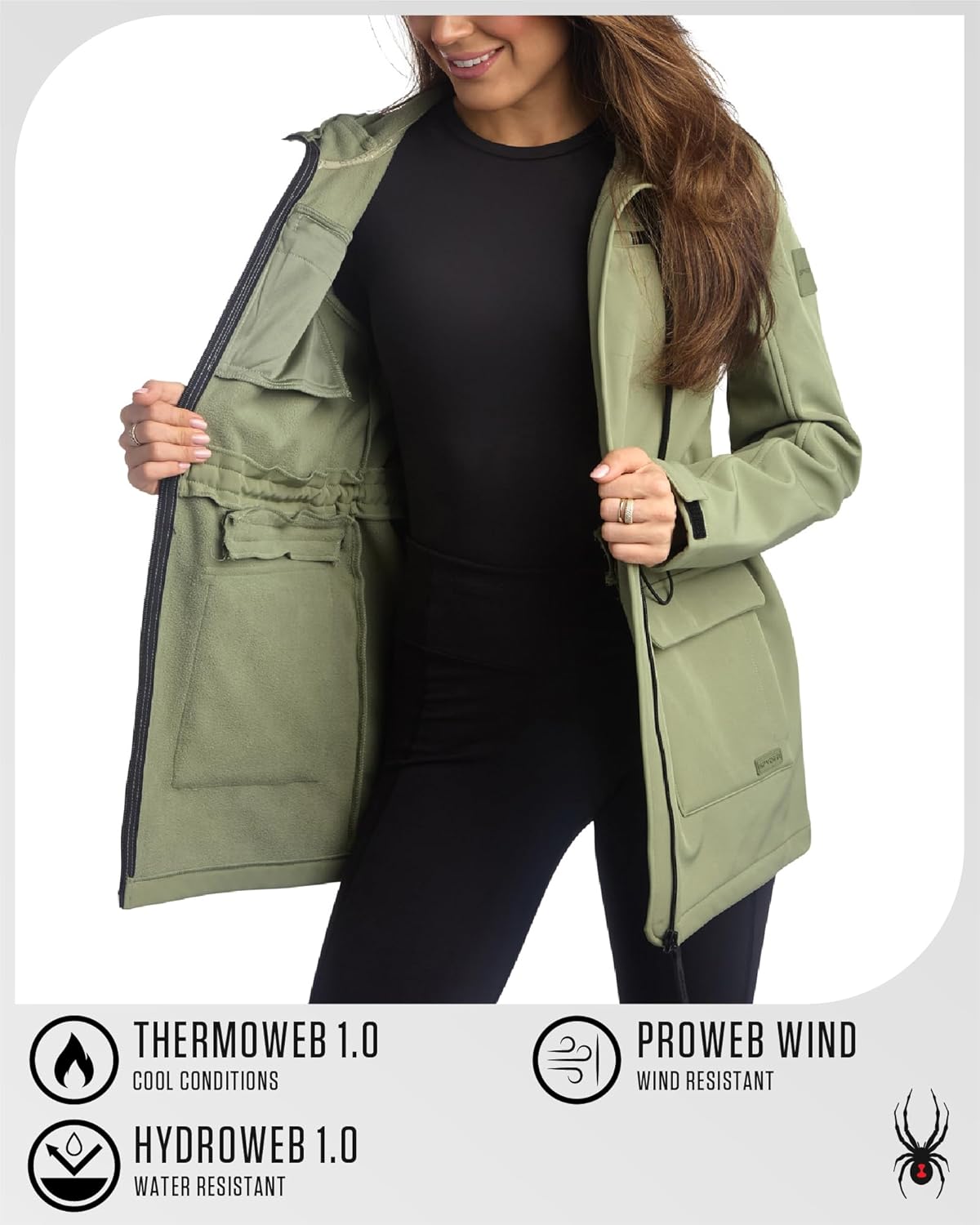 Spyder Womens Softshell Jacket - Wind and Water Resistant Lightweight Fleece Lined Cinched Waist Long Anorak Jacket - Image 6