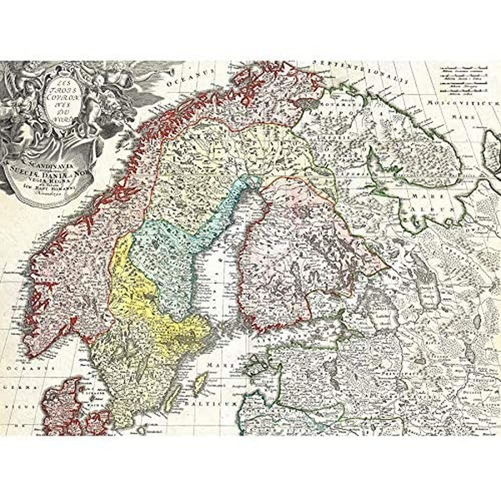 Map Homann 1730 Norway Finland Baltic Denmark Sweden Unframed Wall Art Print Poster Home Decor Premium