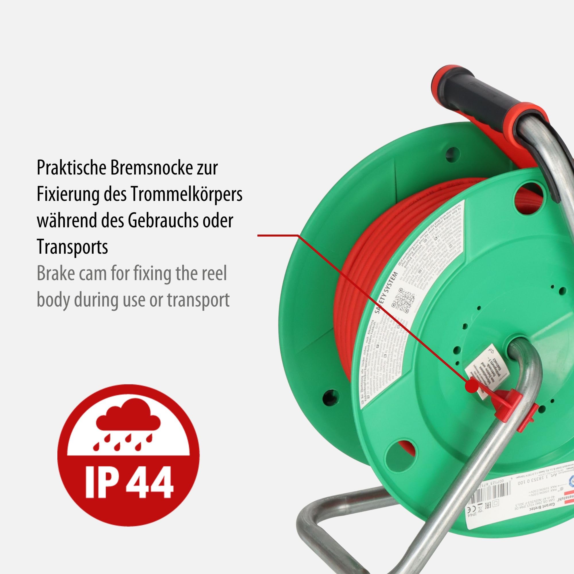Brennenstuhl Garant G Bretec IP44 - Avvolgicavo per tosaerba con cavo da 38 + 2 m, in plastica speciale, uso a breve termine in esterni, made in Germany
