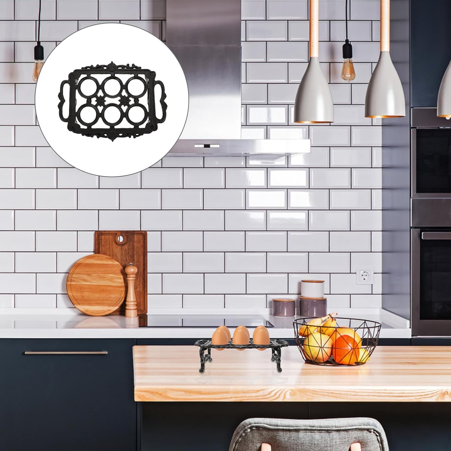 Kichvoe Cast Iron Egg Basket Large Kitchen Iron Art Egg Storage Rack Tabletop for Home Dining Table