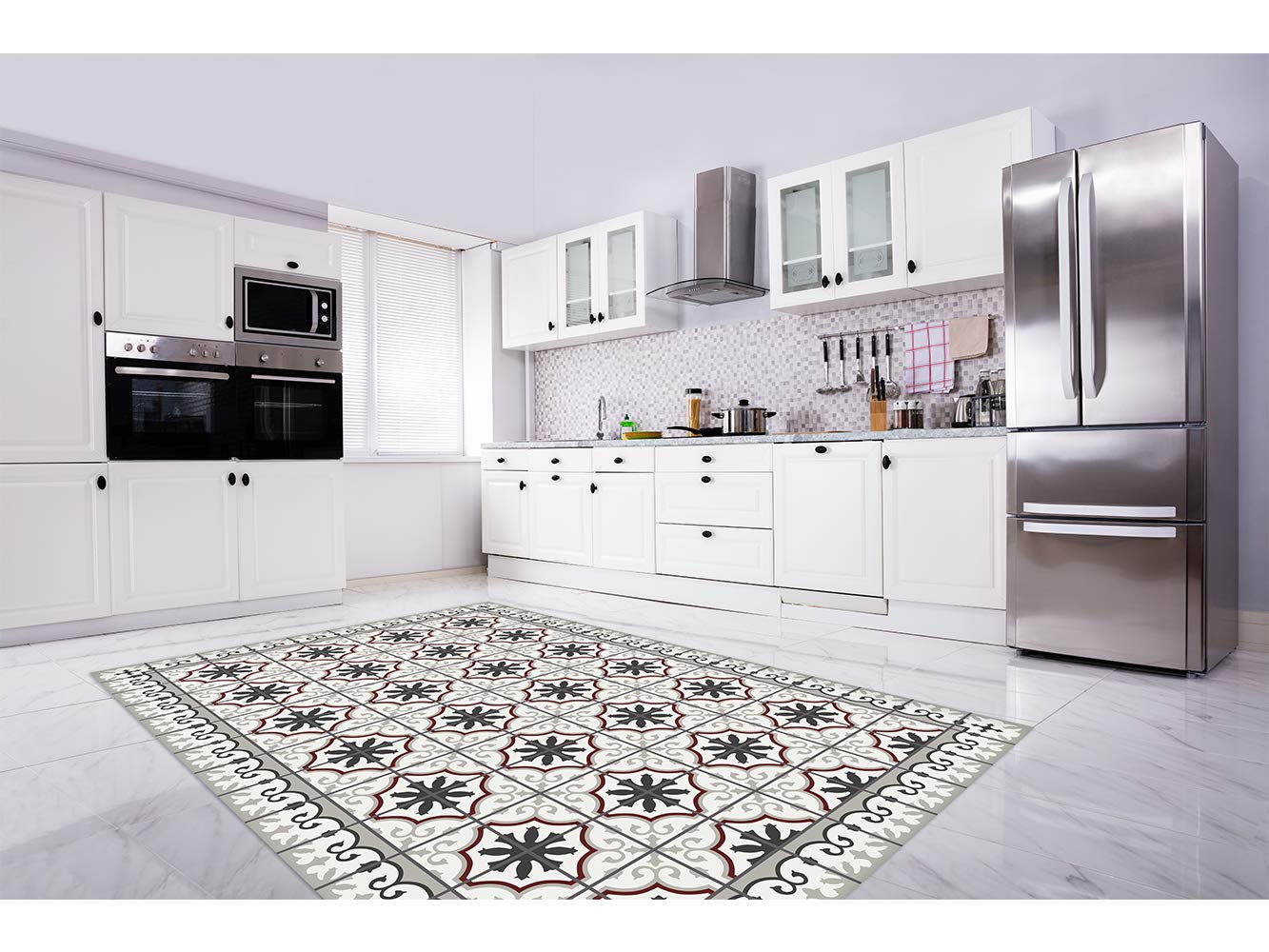 Tapis de mosaïque en PVC Plusieurs dimensions Moquette PVC Sol vinyle Décoration de maison Sol Sintasol Protection sol 120x180cm Gris/grenat
