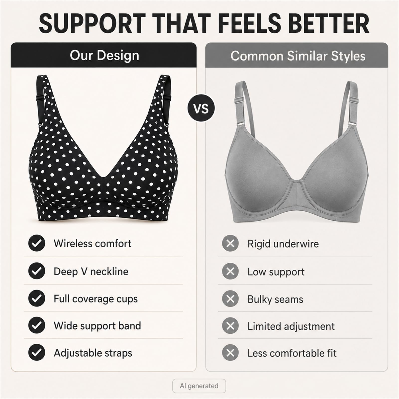 Jelly Bras dla kobiet, biustonosz bez fiszbin z głębokim dekoltem w serek