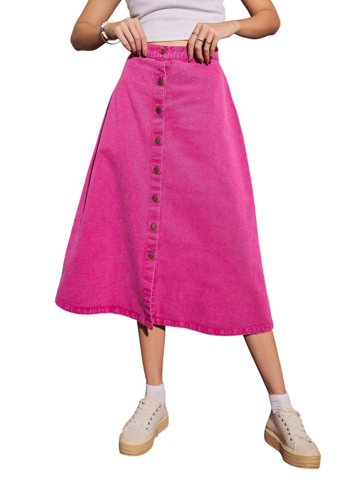 Pink Washed Denim A-Line Skirt-image-21