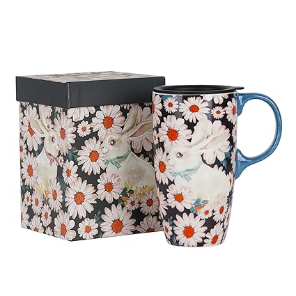 Ceramic Coffee Mug Tall Ceramic Cup with Lid and Color Box.17 oz.Rabbit