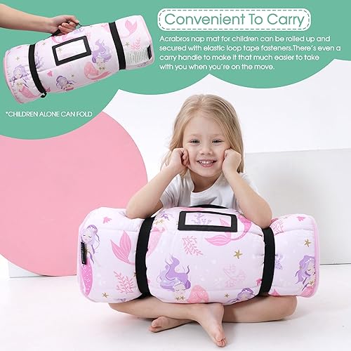 Miniatura 12 de ACRABROS Tapete para siesta para niños pequeños con almohada y manta, alfombrillas enrolladas extra grandes, sacos de dormir para niños y niñas