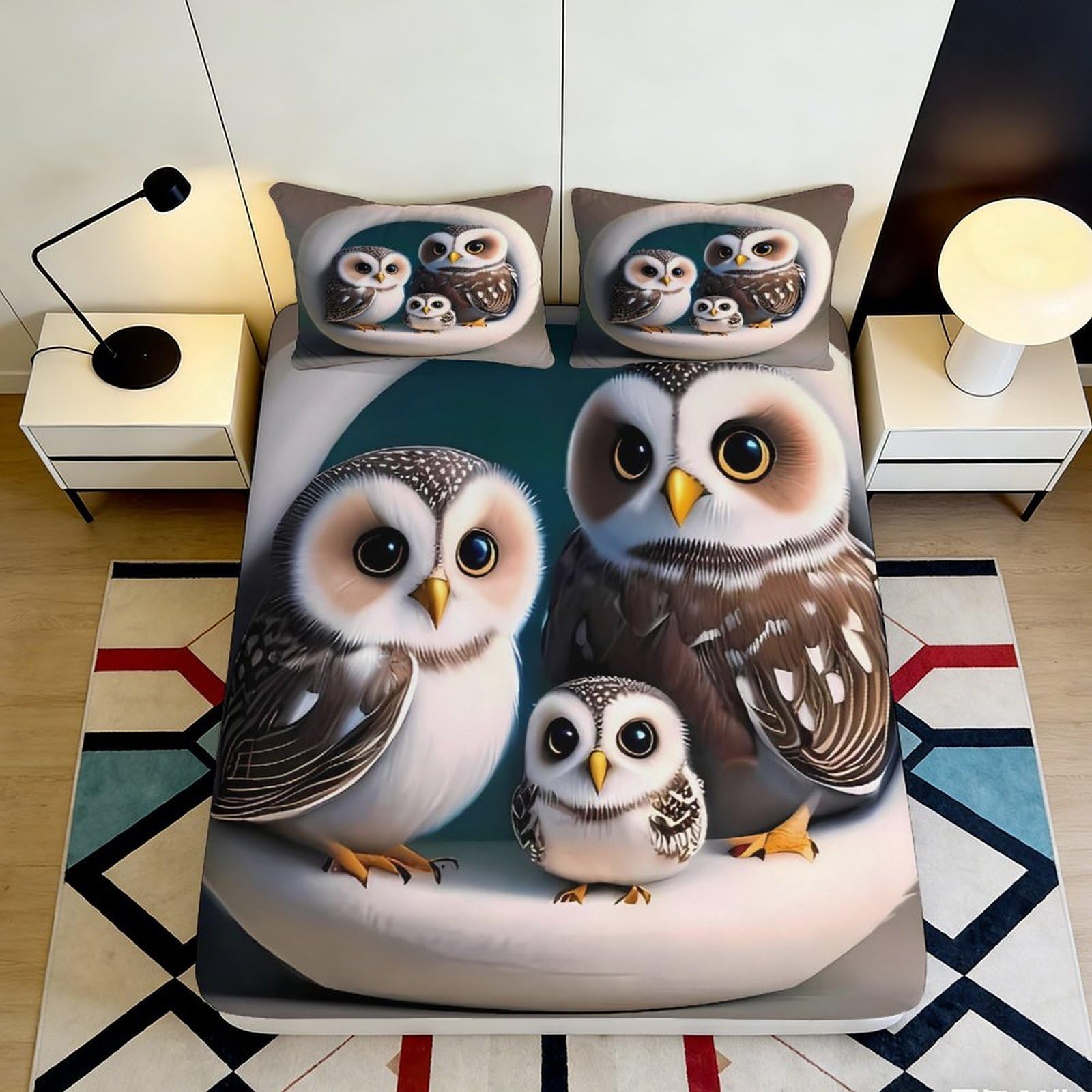 Pnayamiorkfel Style-7 3D Printed Cartoon Owl Fitted Sheet Microfiber Soft Anti-Slip Bed Cover For Bedroom Dorm Guest Room Decor 90X200x25cm
