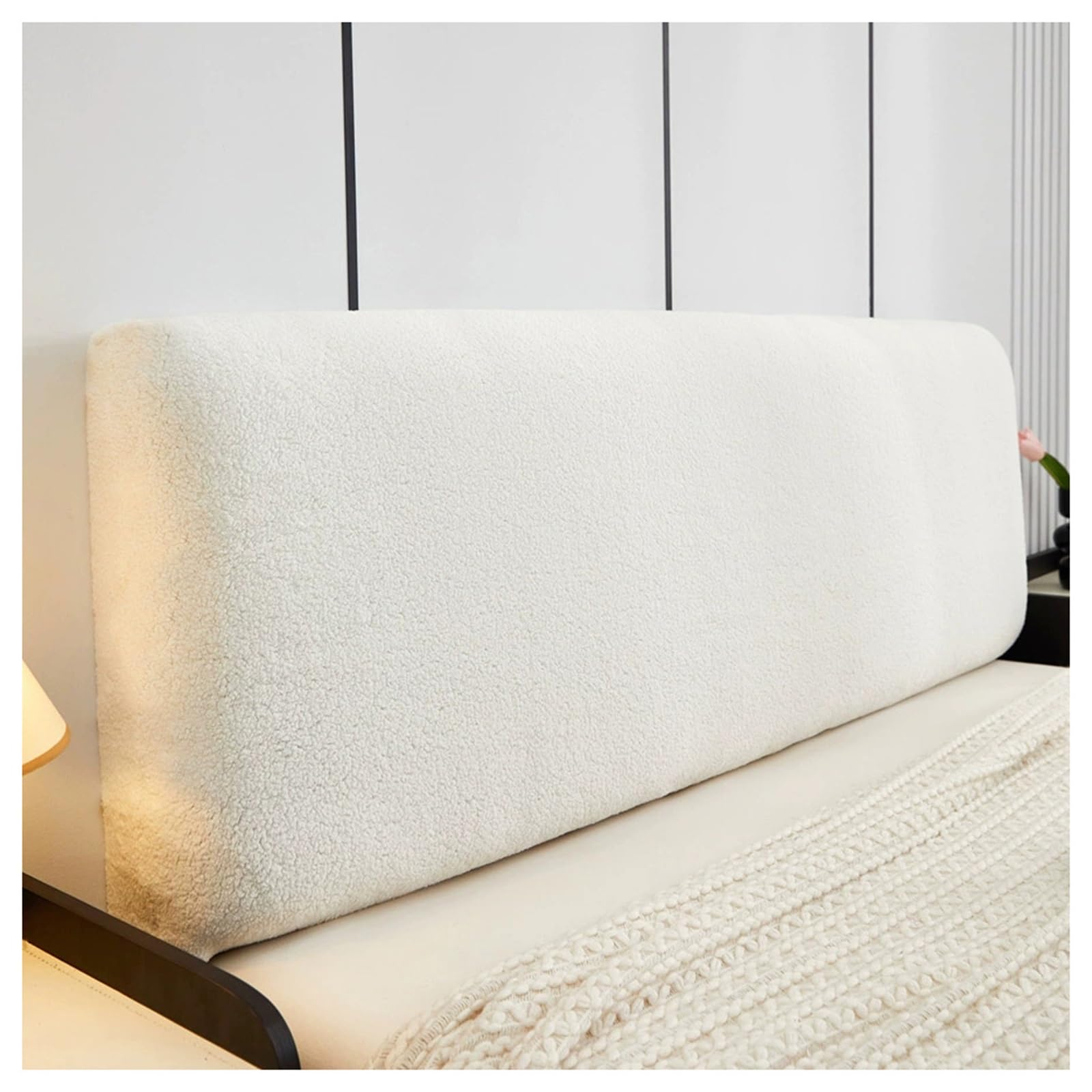 YUEZHONG Stretchy Boucle Headboard Cover, Fluffy Soft Bed Head Board Slipcover Dustproof Protector, for Cal King Full Queen Size, for Bedroom Décor(Cream,Full/43-55in)