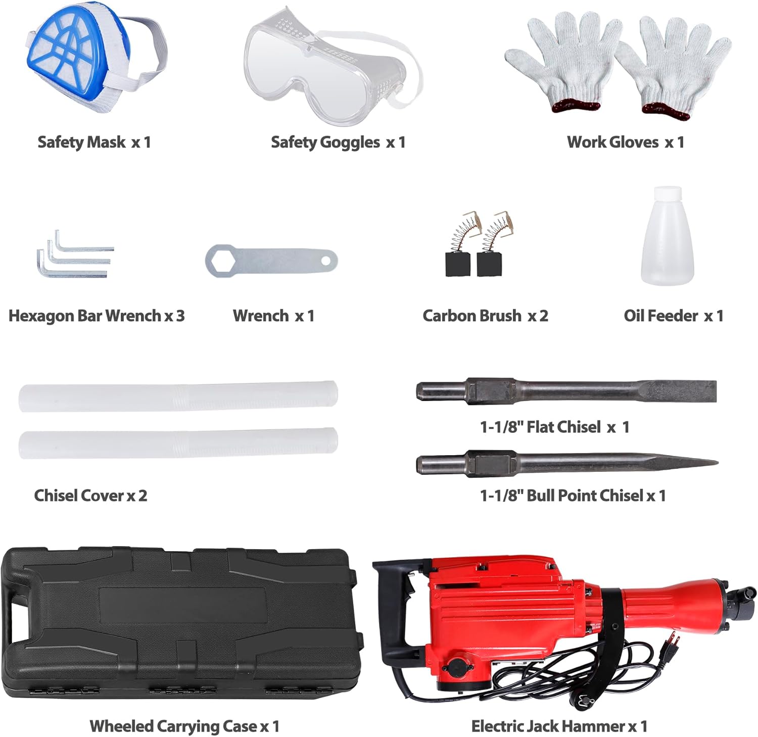 ZENY 2200W Heavy Duty Electric Demolition Jack Hammer Concrete Breaker Drills w/Case, Gloves 2 Chisel 2 Punch Bit Set
