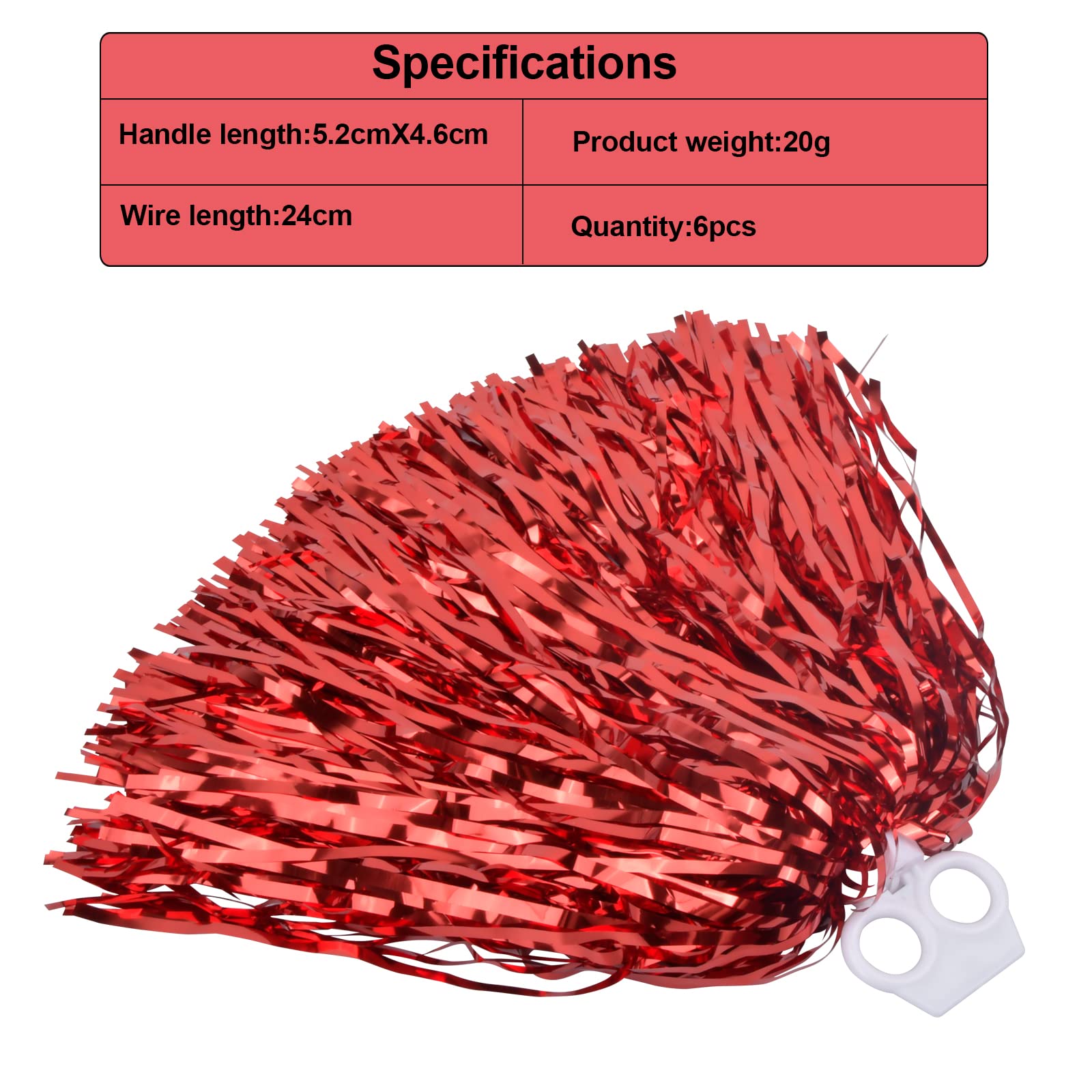 Pinsheng 6 Piezas Pompones de Animadora, Pompones de Porristas Pompones Deportivos con Anillo de Plástico para Bailar, Fiestas Deportivas Animar - 3