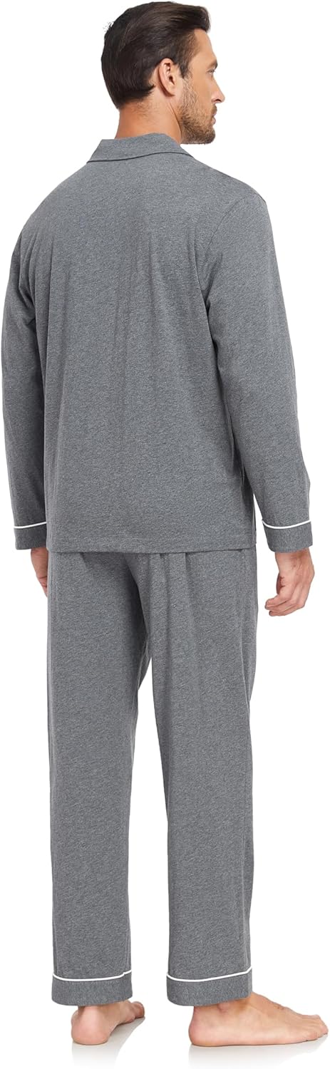 EA'S SECRET Men's 100% Cotton Pajamas Sets Long Sleeve Top and Pants Button Down Sleepwear Loungewear with Pockets S-XL - Image 4