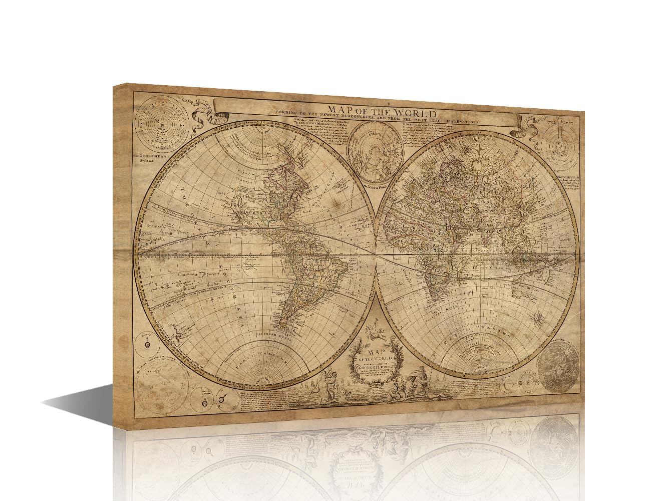 Ancient Map Wall Art Painting World Map of the 18 Century Bedroom Living Room Wall Decor Old Maps Framed Modern Pictures Prints Artwork for Office Decor Bathroom Office Decorations (12''Wx18''H) — image 1