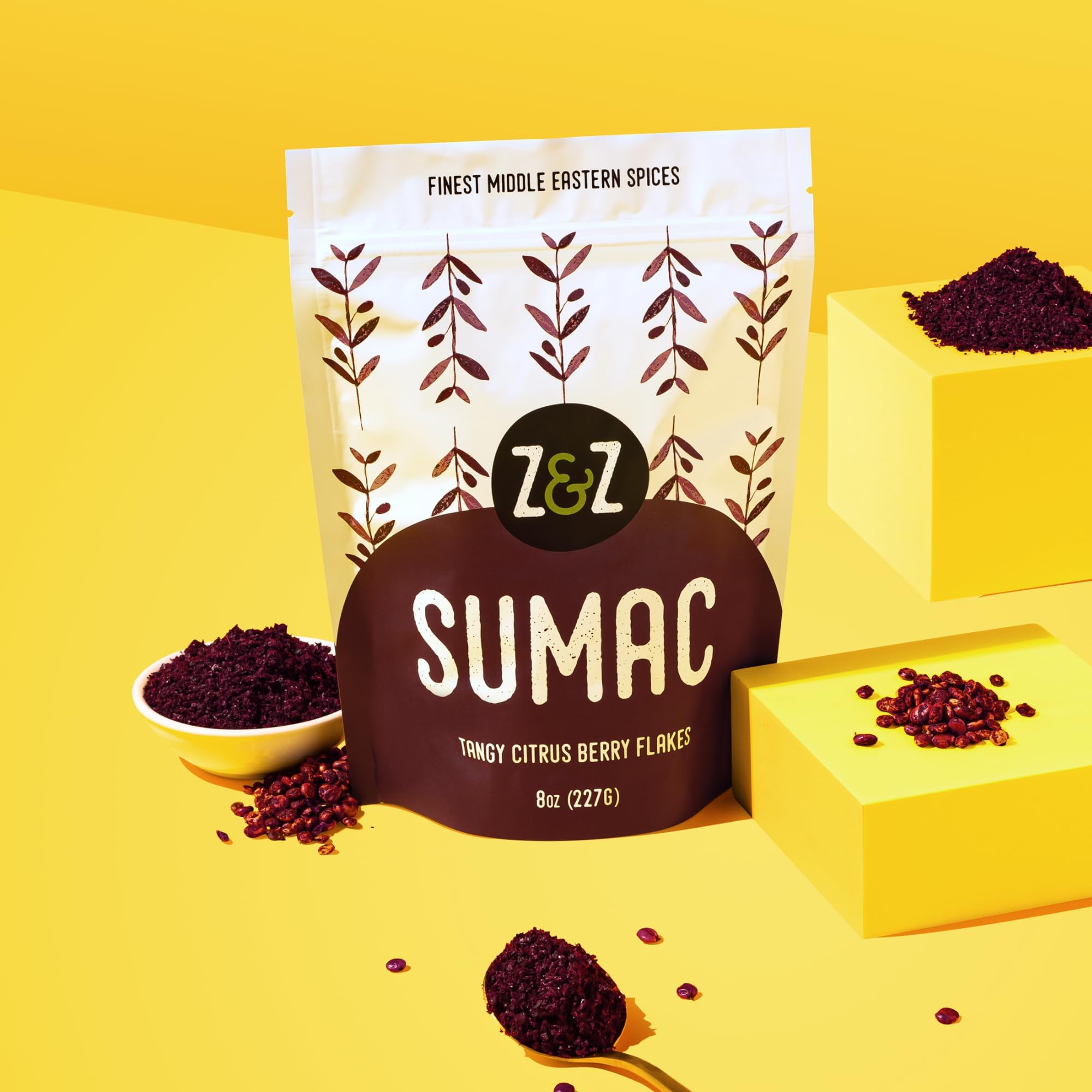 Sumac by Z&Z | Ground Sumac Spice Made from Fresh Tangy Citrus (Sumac) Berries | Turkish Sumac Seasoning for Marinades, Salads, Rice, & Hummus | Authentic Middle Eastern & Mediterranean Taste, 8 Oz