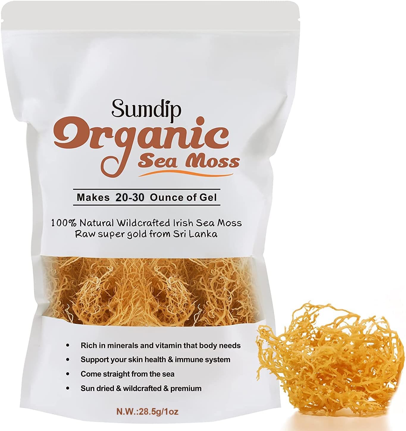 Sea Moss Raw Organic 1oz Wildcrafted Sea Moss Makes 30 Ounce of Sea Moss Gel, Dried Golden Raw Seamoss