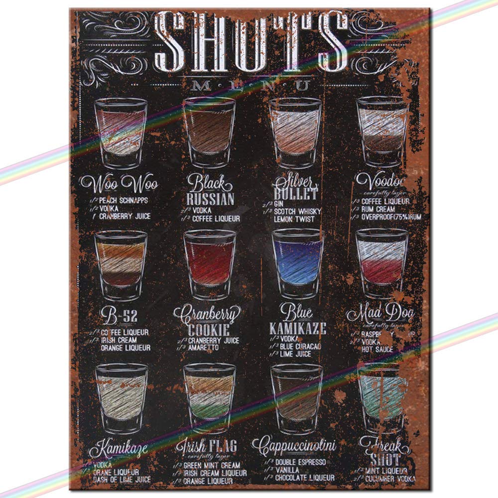 Metal Signs - Shots Menu Logo Man Cave Tin Metal Sign Hanging Wall Plaque Kitchen Shed Garage. Small (15cm x 10cm)
