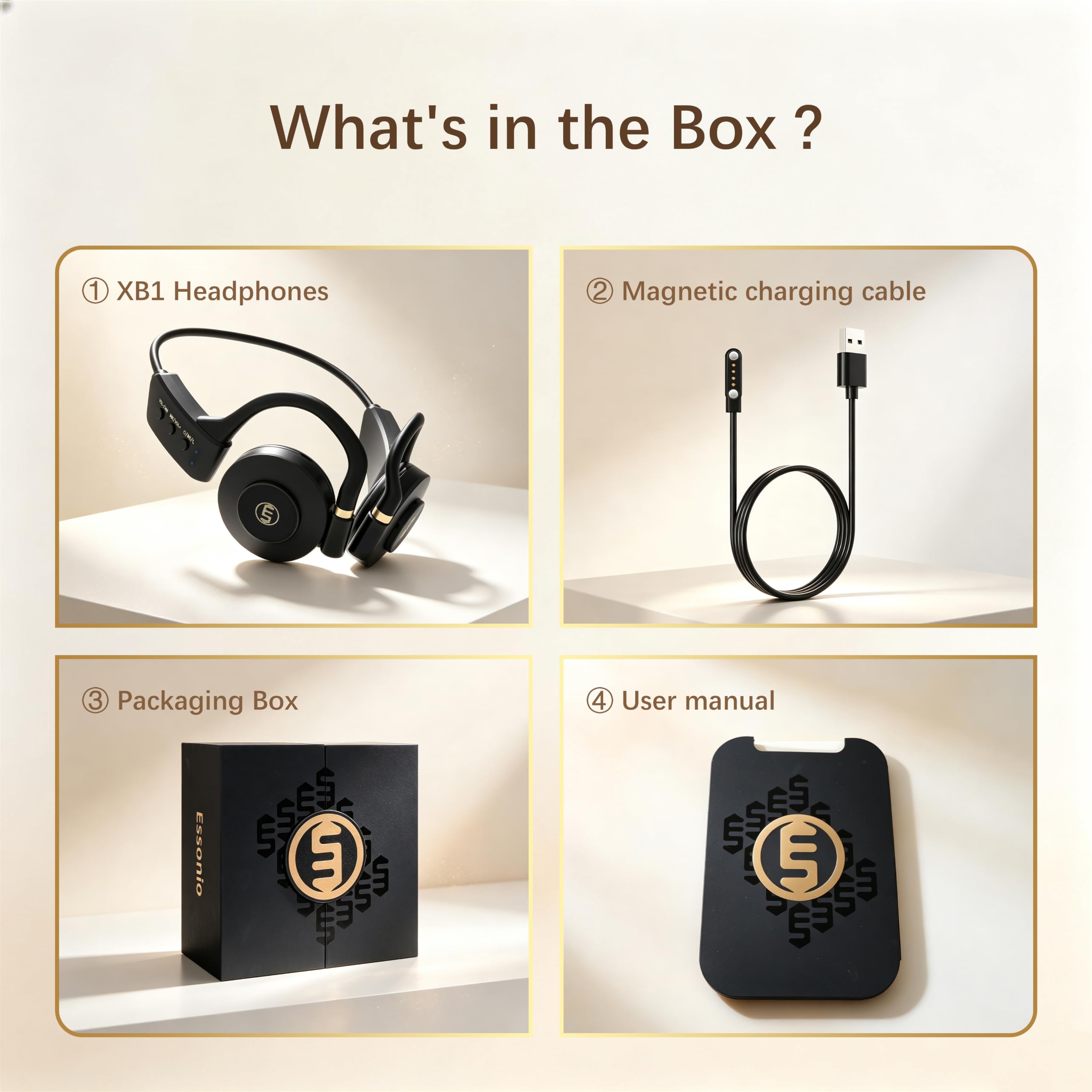 Essonio Auriculares de oreja abierta, graves profundos, inalámbricos, Bluetooth, conducción de aire, 3 niveles, graves profundos, banda ultra ancha, ANC 20H, reproducción multipunto, conexión clara