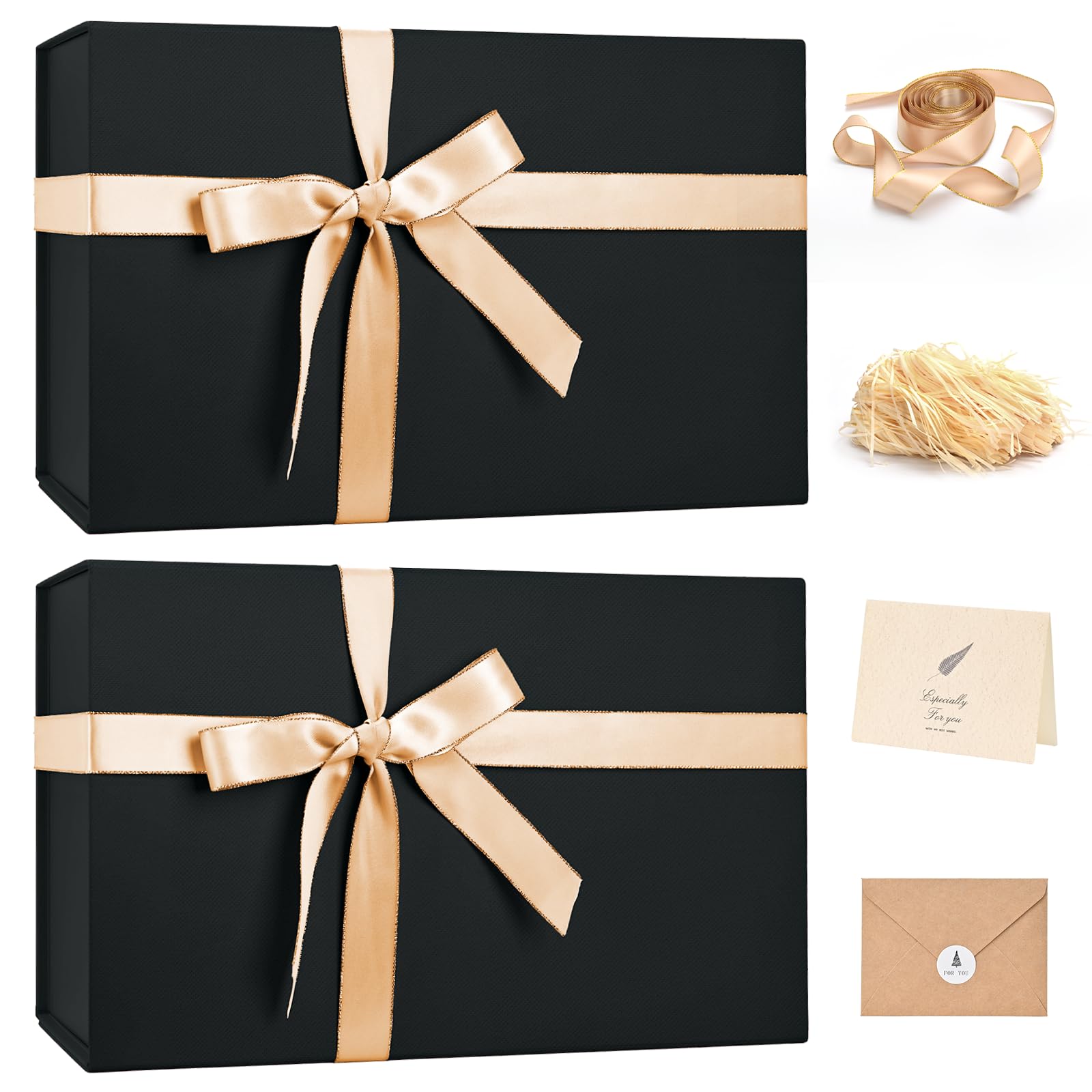 LIFELUM Black Magnetic Gift Box for Birthday Presents, 14"x8.5"x4.5"