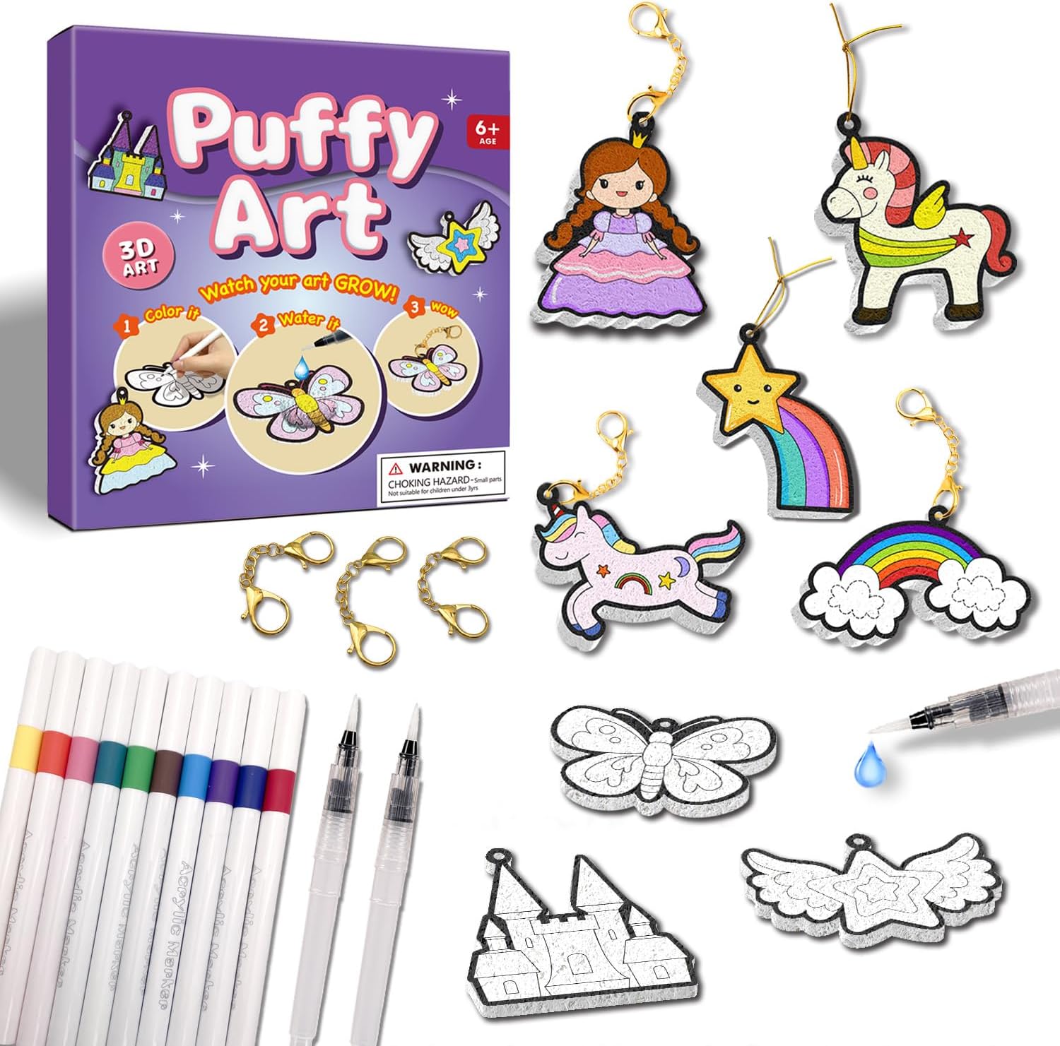 FoilColoring 3D Art Kit-Puffy Art.Magic Foam Texture Painting Kit.Mess-Free Craft for Kids.Travel and Creative Gift for Girls & Boys Ages 4, 5, 6, 7, 8, 9, 10