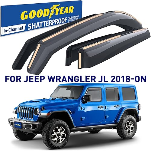 Miniatura 2 de Goodyear Deflectores de ventana de canal inastillables para Jeep Wrangler JL 2018-2023Jeep Gladiator 2020-2023, protectores de lluvia, viseras de