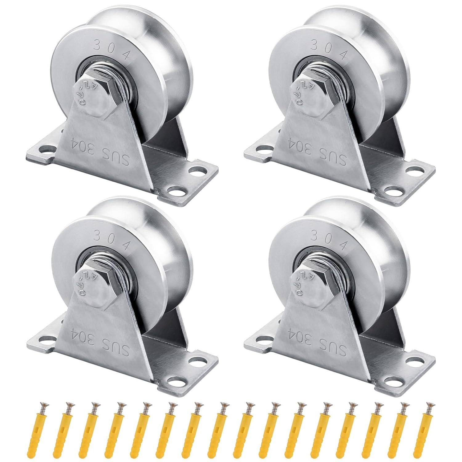 4 Pcs Cable Pulley Wheel 304 Stainless Steel Pulley Block Super Silent Wall Mounted Lifting Pulley Block, Double Bearing Rope Pulley for Gym Equipment, Pulley System, Sliding Gate(U Groove)