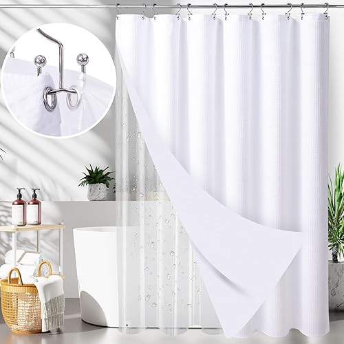 LaCyan Juego de cortina de ducha impermeable 3 en 1 y forro transparente con 12 ganchos de acero inoxidable de doble cara para baño, 72 pulgadas,