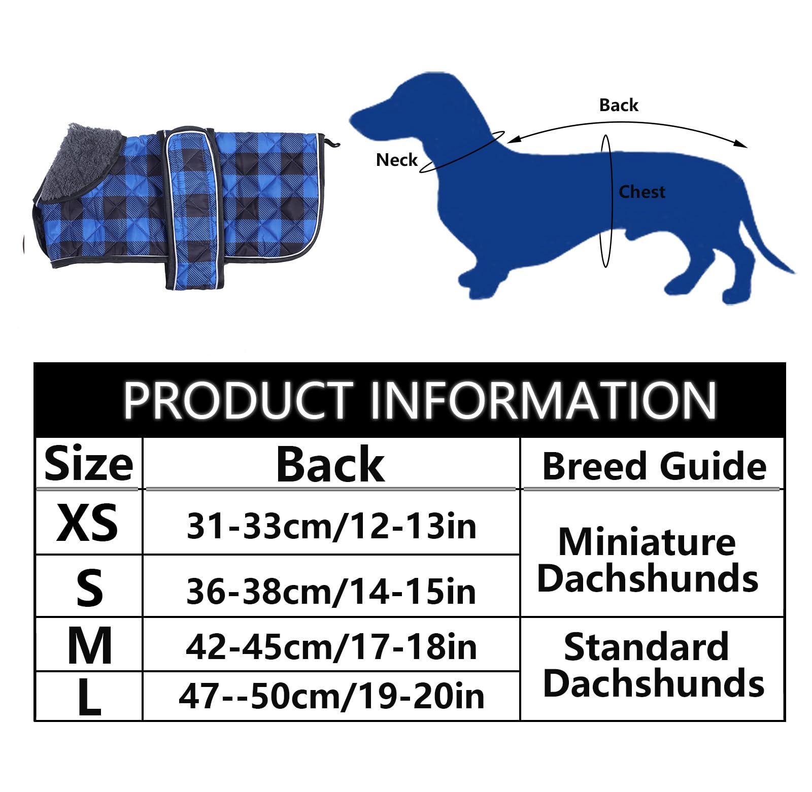 Geyecete Waterproof Warm Thermal Quilted Dachshund Coat with warm fleecy lining inside,Outdoor Dog Apparel with Adjustable Bands for DOG-Blue-S - Image 4