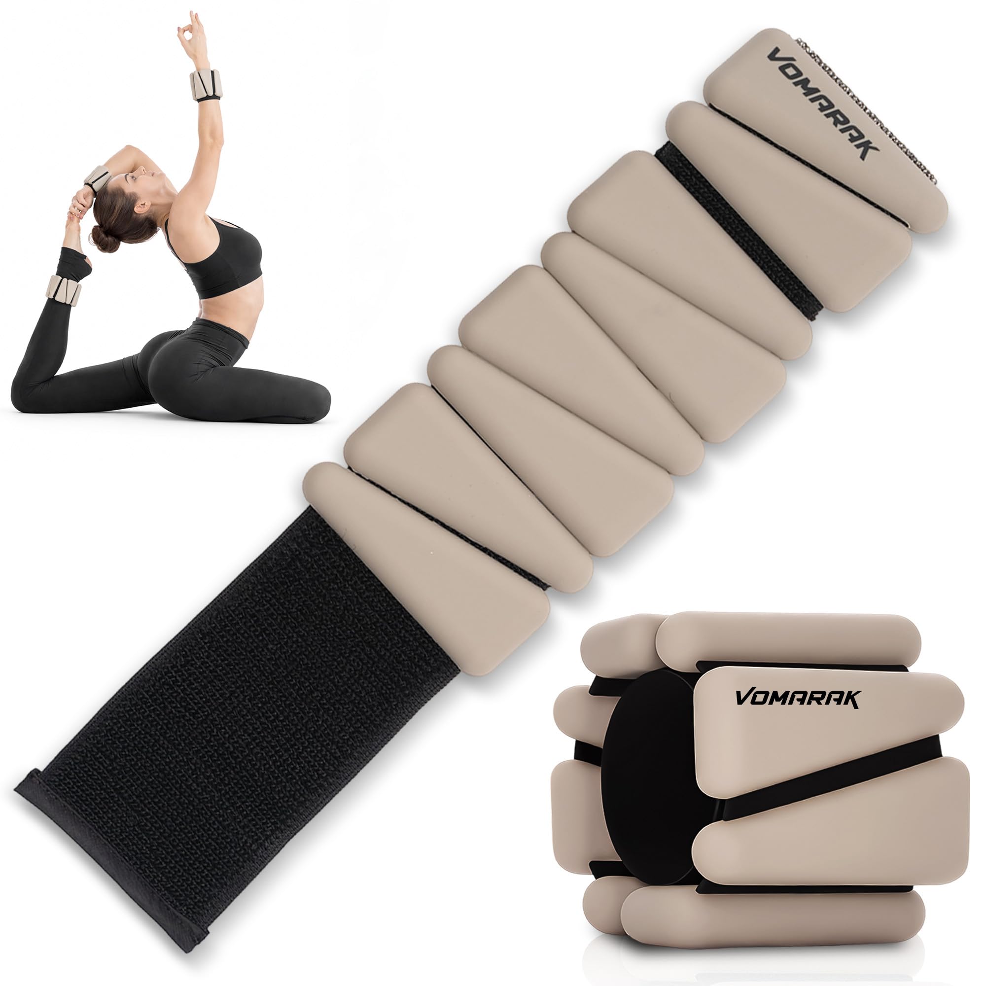 VOMARAK Wrist & Ankle Weights, Adjustable Weights for Women, Leg Weights, Pilates Equipment, Gym Equipment, Home Weights Set of 2 (1lb each)