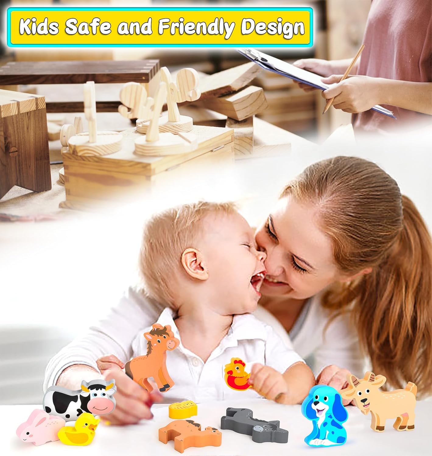 KECIABO Wooden Animal Puzzles Toys for Toddlers,24 Pcs Farm and Sea Animal Figures,Animal Matching Sorting Stacking Toys for Boys Child Girls,Educational Learning Toys Gift for Kids