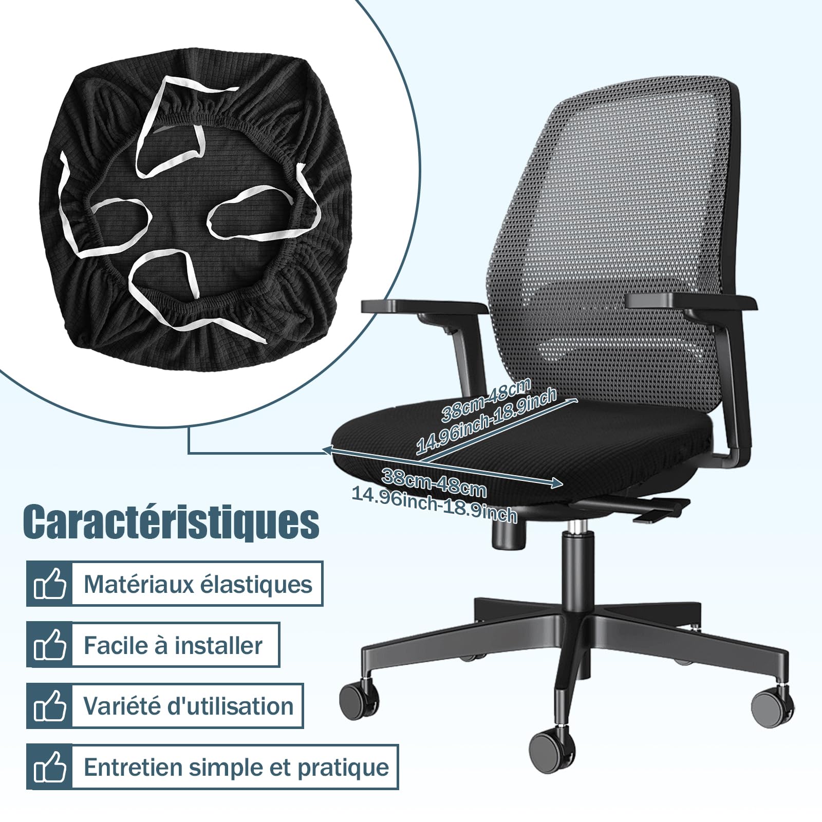 MagiDeal Housse de siège de Bureau Noire Protection Coussin pour Ordinateur