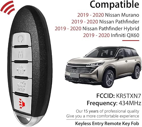Miniatura 2 de Control remoto de entrada sin llave KR5TXN7 434MHz 5 botones de repuesto para Nissan Murano Pathfinder Infiniti QX60 2019 - 2020