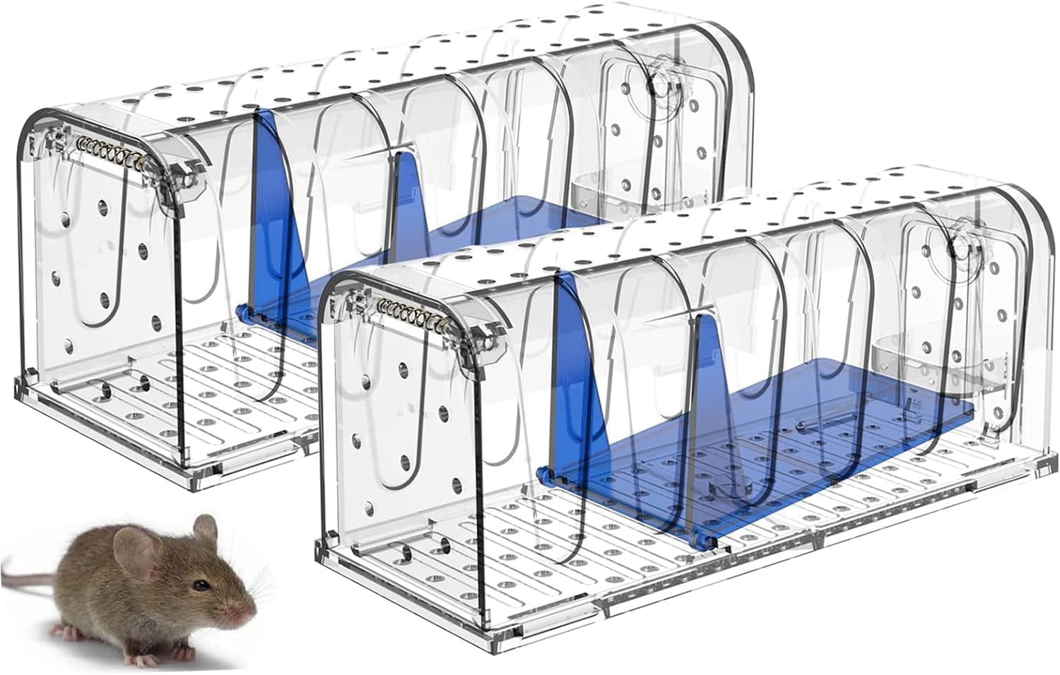 Live Trap for Mouse, Mouse Trap, Set of 2, Animal-Friendly Hygienic Mouse Trap with Double Doors, Innovative Highly Sensitive Live Trap Mouse, Quick Release Output, No Contact with Mice, Transparent