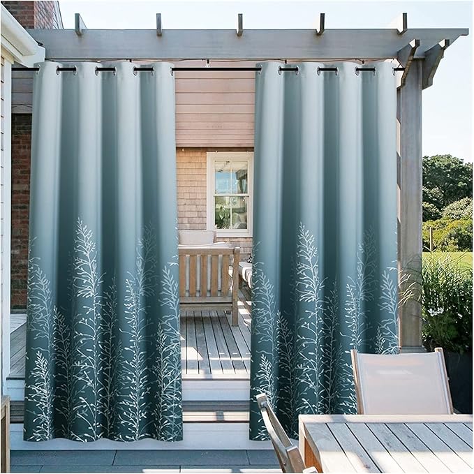 Amazon ガーデンパティオガゼボビーチパーゴラ用屋外 屋内防水印刷カーテン 日焼け止め遮光防風カーテン 色 青 サイズ W79 L106inch カーテン オンライン通販