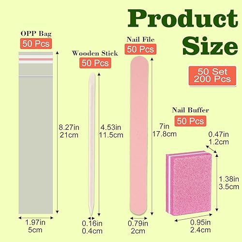 Miniatura 3 de Kit de manicura desechable, juego de 50 piezas, incluye mini pulidor de uñas, lima de uñas, palo de madera, bolsa de OPP, kit de herramientas de