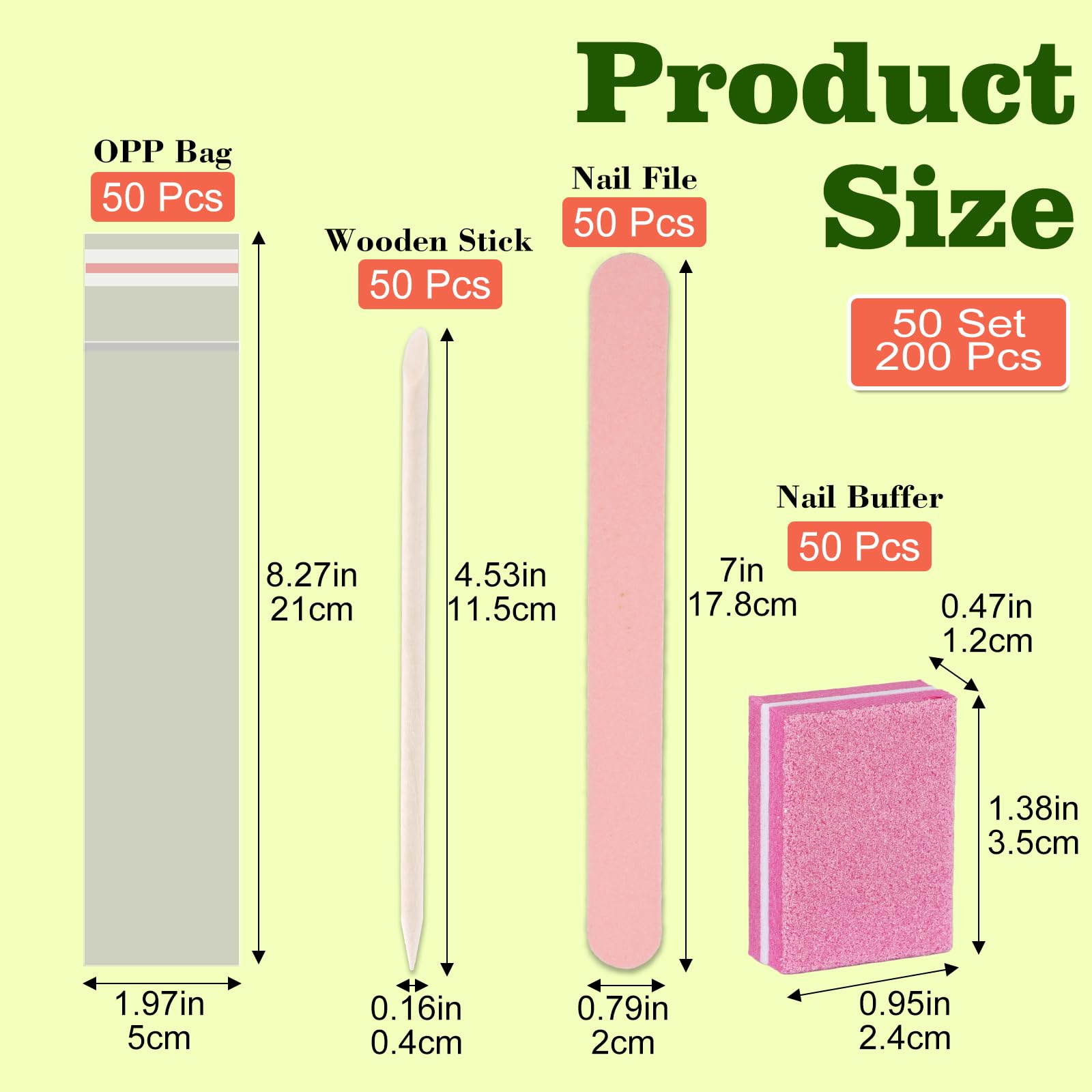 Kit de Manucure Jetable 50 pièces - Comprend : 50 Limes à Ongles, 50 Polissoirs Miniatures, 50 Bâtonnets en Bois, 50 Sachets OPP + Kit d'Accessoires pour Ongles Pressés - Salon & Maison (Rose)
