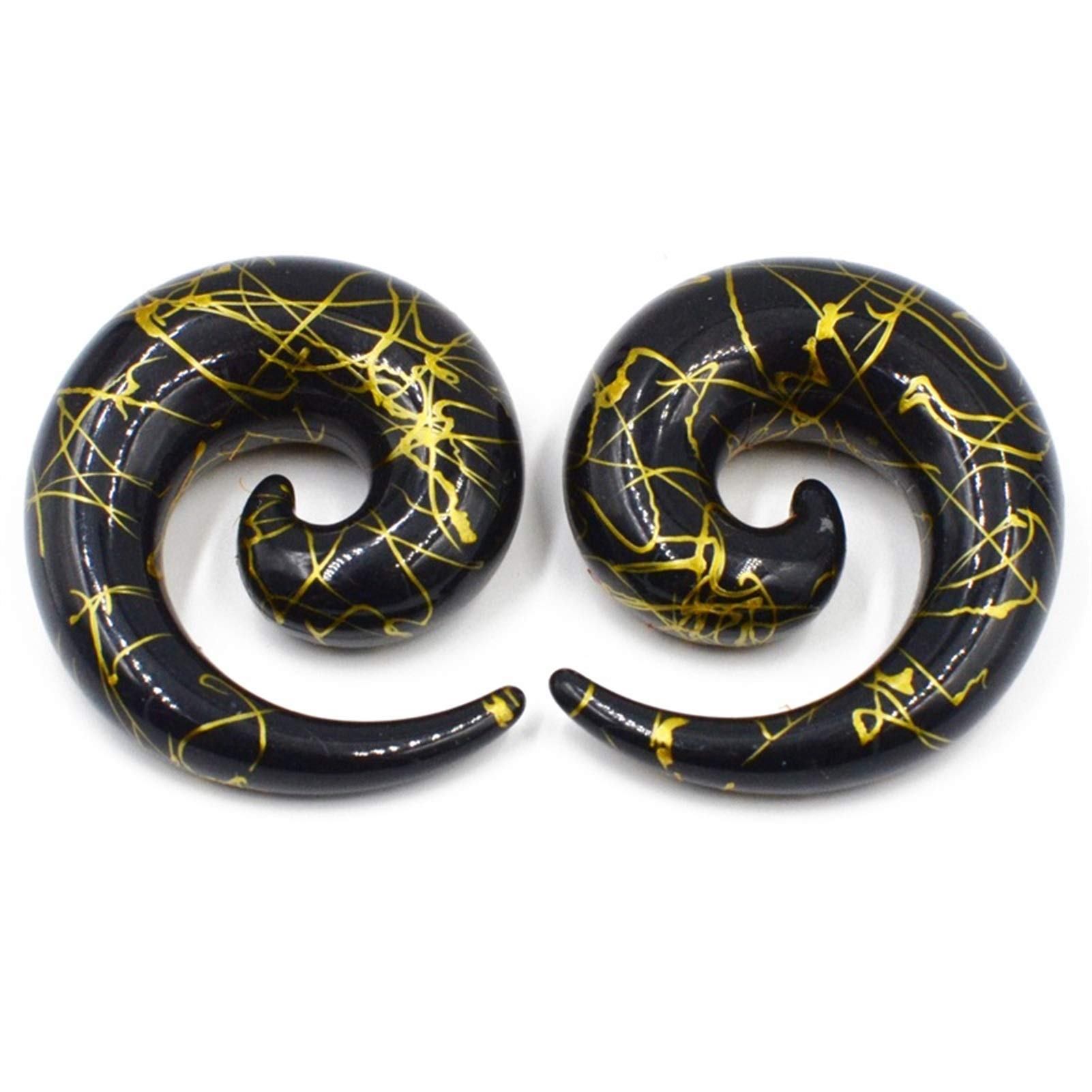 Homeilteds Black With Gold Line 1 Pair Acrylic Spiral Ear Stretching Taper Piercing Ear Expander Plugs 1.6Mm-16Mm Plugs (Main Stone Color : 16Mm, Metal Color : )