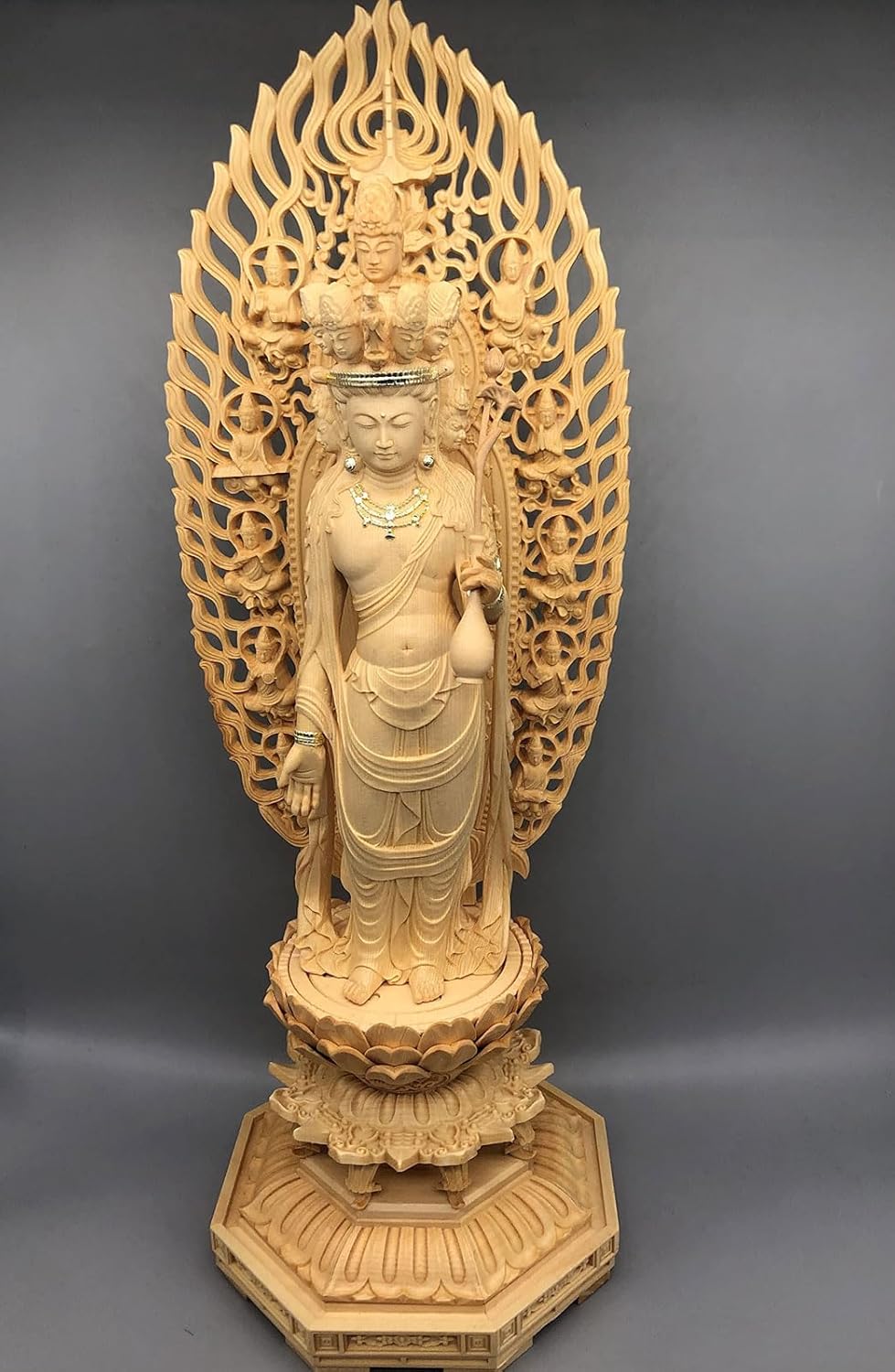 仏像【十一面観音菩薩立像】桧木製高級木彫り 🎏 【自立型】 観世音