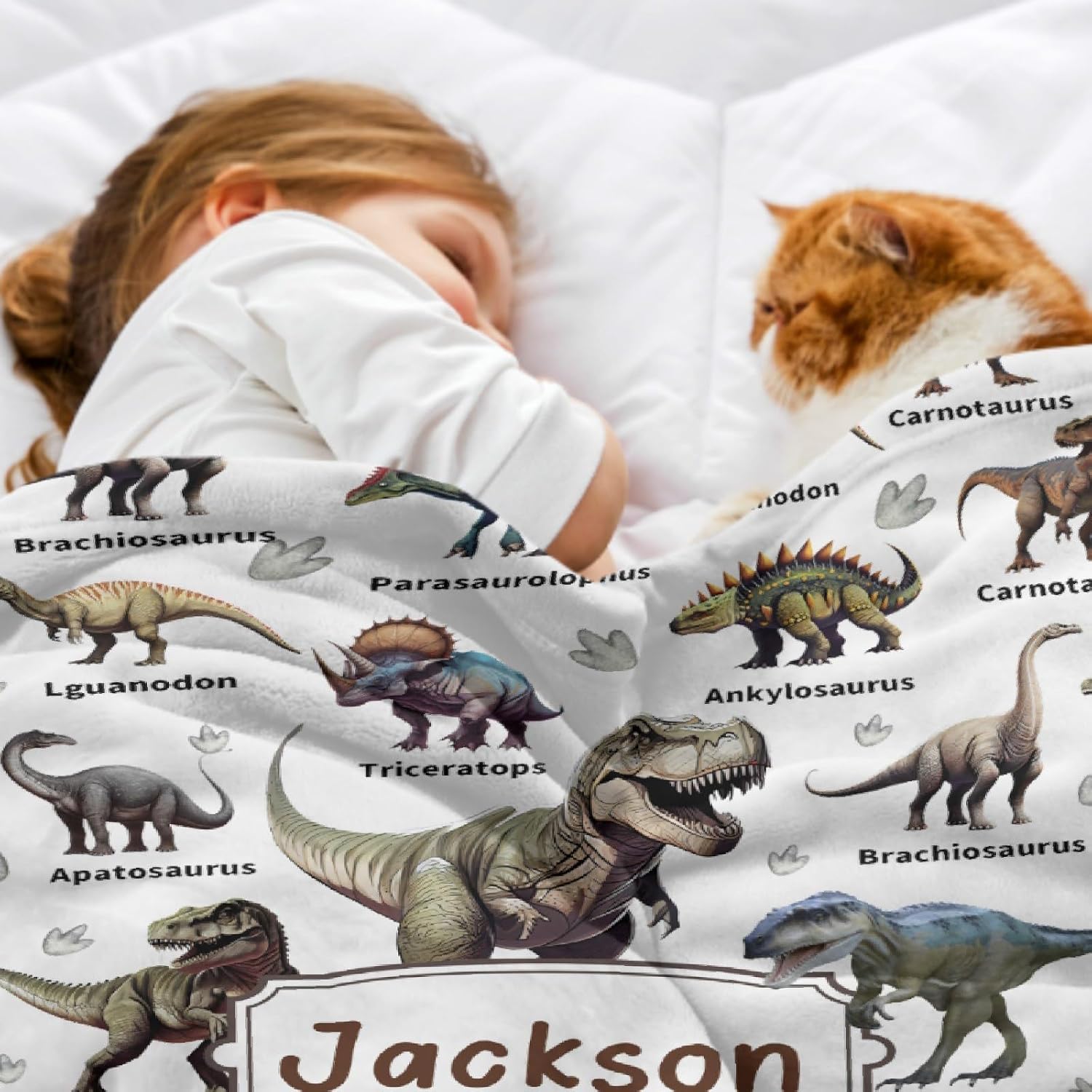 Personalized Dinosaur Blanket for Girls Boys, Custom Baby Blanket with Name, Dinosaur Gifts Decor, Swaddle Blanket for Toddlers Infants Newborns Nursery,40"x50"-Kids/Throw Size