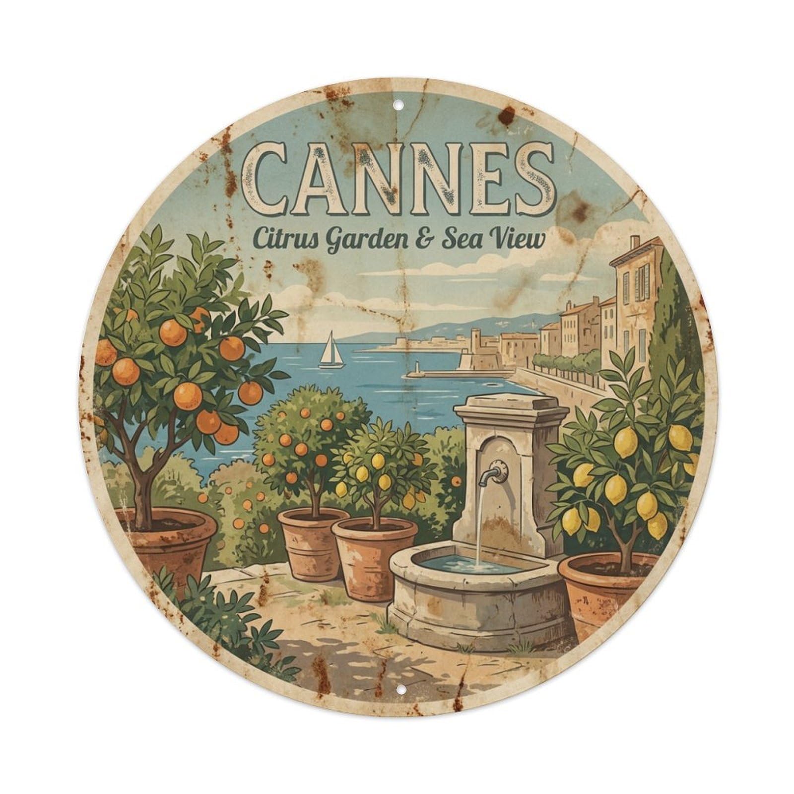 Riviera Travel Citrus Garden Sea View France Cannes Metal Tin Sign