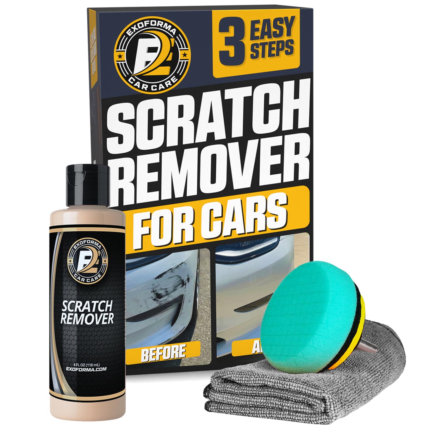 ExoForma Car Scratch Remover Kit - Drill Paint Correction for Light Scratches Swirls Haze, Restores Gloss All Colors