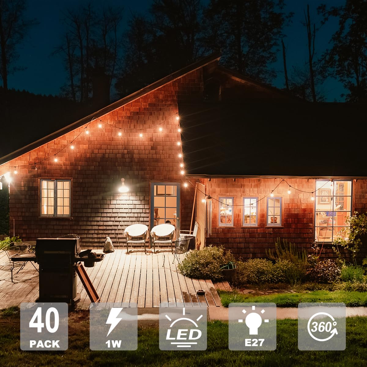 Lote de 40 bombillas LED E27 1W, bombillas LED E27, bombilla blanca cálida, 2700 K, equivalente a bombillas de 5 W, plástico, no regulable
