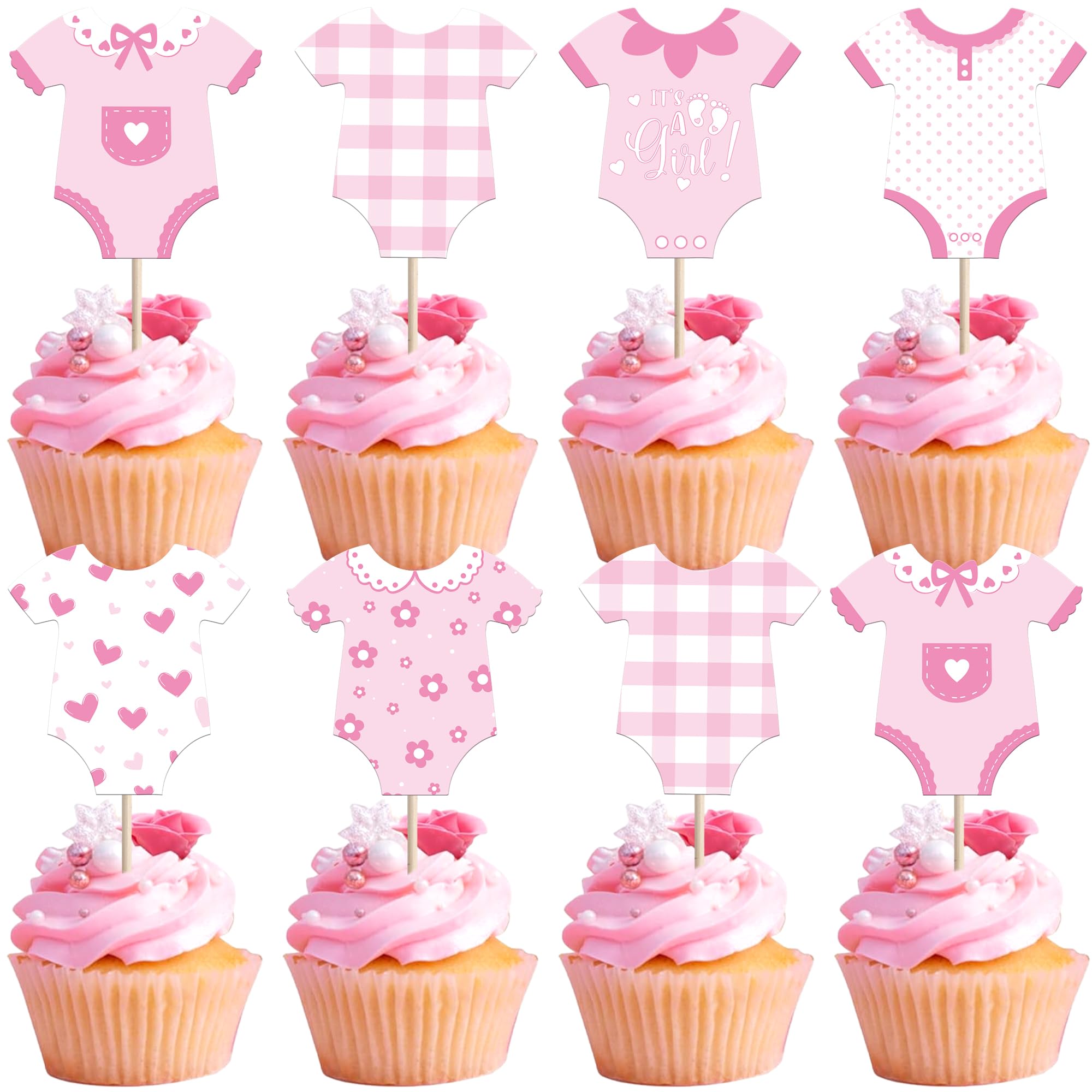 Xsstarmi 36 Pack It's a Girl Cupcake Toppers Gender Reveal Cupcake Picks Baby Shower Cake Decorations for Girl Baby Shower Birthday Party Supplies Pink