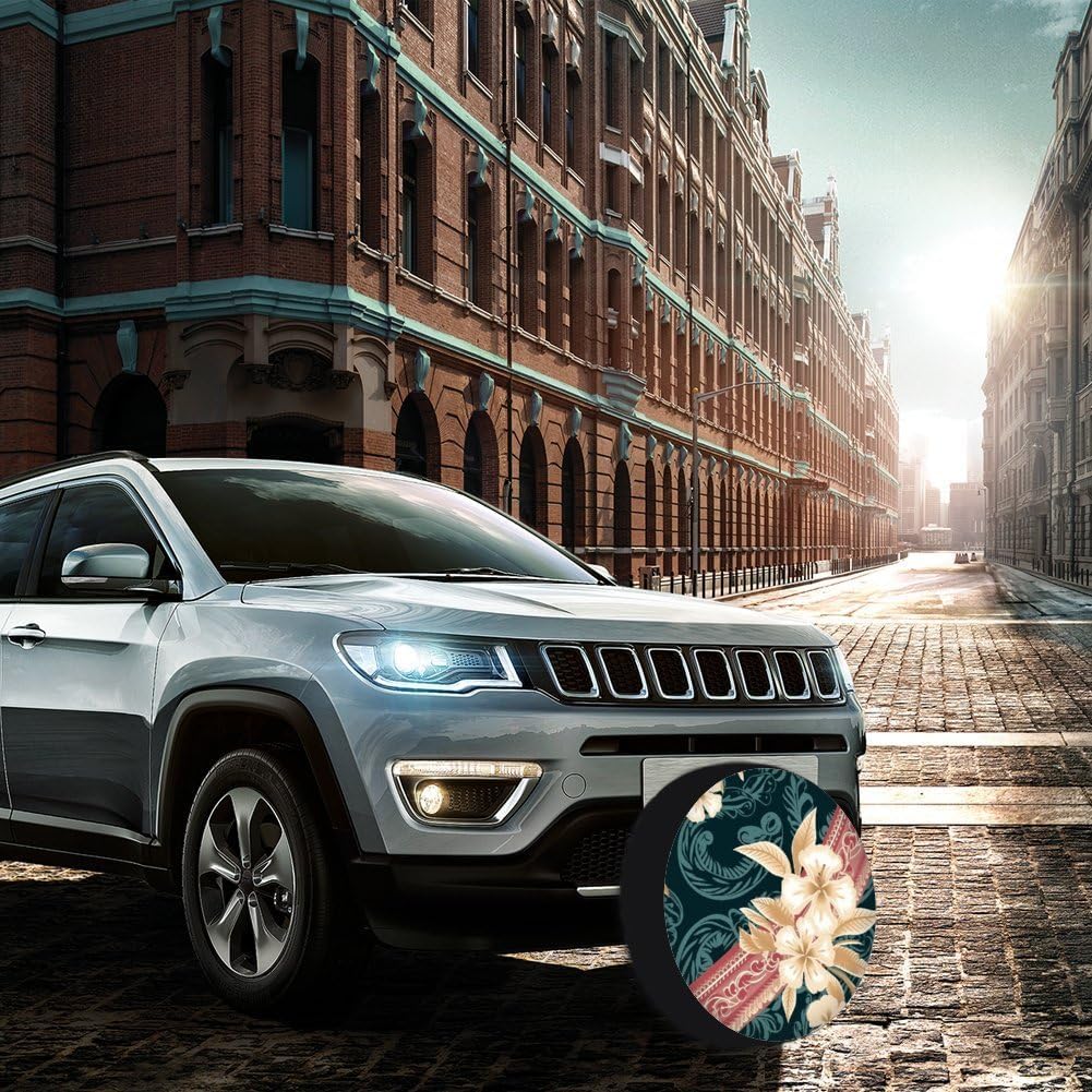 28"-34" Thickening Spare Tire Cover Elegant Hawaiian Pattern Waterproof Leather Tire Wheel Cover for Trailer Jeep RV SUV