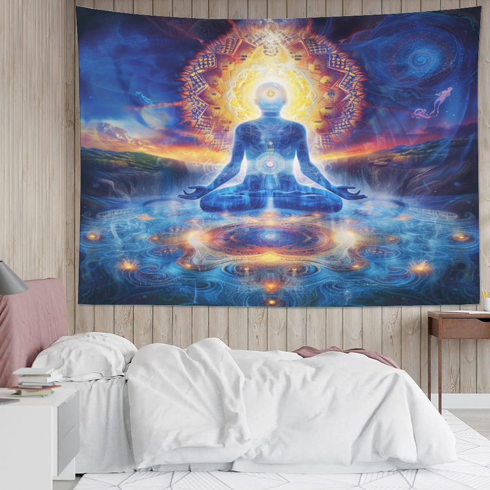 Tapis Mural (tenture) Bouddha 3D Effet Tissu - Dimensions 180 X 230 Cm, Polyester, Pour Décoration Chambre, Salon, Bureau, événement, Avec Accessoires De Fixation