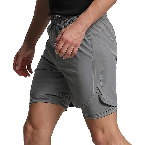Men's 2 in 1 Running Shorts 5.5" Quick Dry Athletic Shorts with Liner,Gym Workout Shorts with Zip Pockets