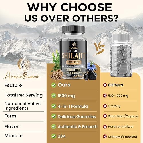 Miniatura 5 de Shilajit - Gomitas para hombres y mujeres, 1500 mg Shilajit con Ashwagandha, musgo marino, semillas negras, fórmula 4 en 1  Energía, sistema